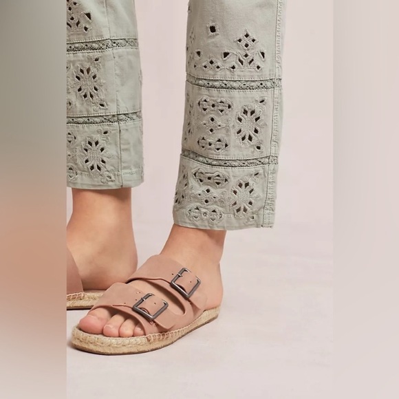 Anthropologie Eyelet Wanderer Utility Cotton Blend Pants Light Mint Green Sz 30 - Picture 5 of 14